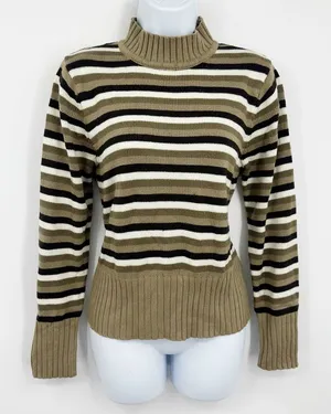 Vintage Y2K Striped Mock Neck Sweater Size Medium Academia Boho Early 2000s thumbnail 1
