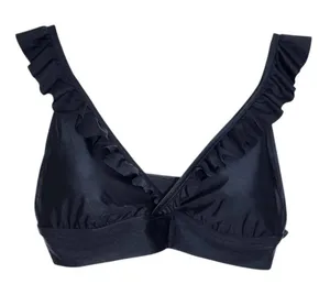 Aerie Black Ruffle Bikini Top NWT Size XL Black Triangle Bikini Top thumbnail 1