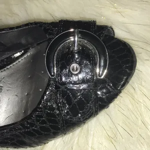 - Alfani sling back heels black buckle peep toe heels 7.5 thumbnail 3