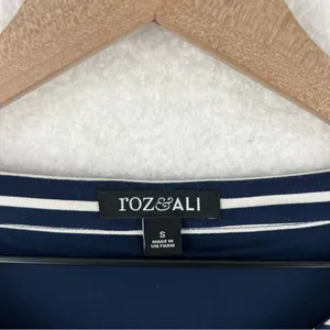 Roz & Ali Nautical Navy Blue White Striped Stretch Jersey Knit Keyhole‎ Dress thumbnail 3