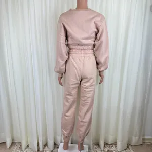 Zenana 2 Pcs Crop Sweatshirt Tracksuit Jogger Pants Set Outfit Active Loungewear Pale Peach Size Large thumbnail 5