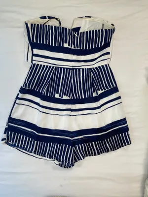 Lulu's Navy & White Strapless Tie-Front Romper thumbnail 6