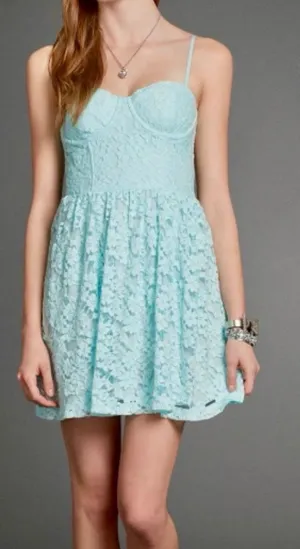 Abercrombie & Fitch Women's Sleeveless Lace‎ Mini Dress S Light Blue Corset Y2K thumbnail 1