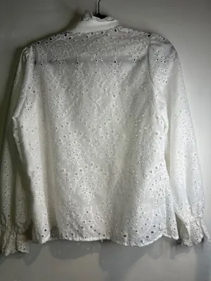 Women’s Small White Crochet Blouse Vintage Cottagecore Coquette lightfairy y2k thumbnail 6