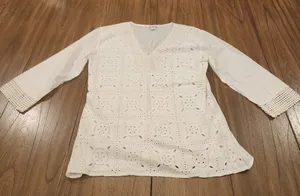 646 Main white eyelet embroidered short sleeve top tunic large 100% cotton thumbnail 1