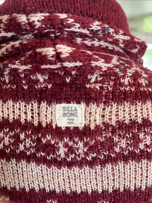 Billabong Cozy Burgundy Patterned Open-Front Cardigan size Large. thumbnail 5