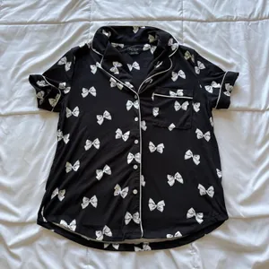 Kate Spade New York Pajama Set Black White Bow Print Button Up Shirt Pants Small thumbnail 1