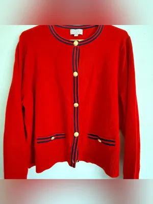 J.Crew Cashmere Sweater Lady Jacket in Cardinal Red Navy Contrast Trim 2X thumbnail 4