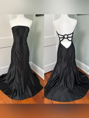 Vintage Jessica McClintock Strapless Backless Black Satin Mermaid Gown Size 12 thumbnail 2