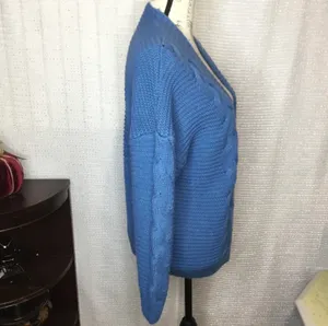 Blue Cable Knit Open Front Cardigan Sweater by PrinStory thumbnail 3