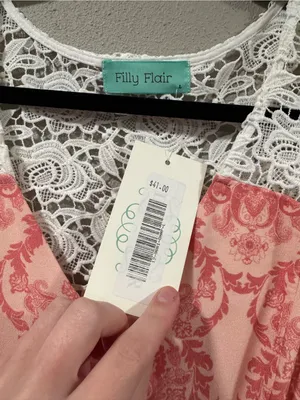 NWT Filly Flair White Lace Top with Pink Patterned Accent thumbnail 4