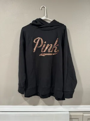 PINK Victoria's Secret Hoodie Black and Gold Sequins thumbnail 2