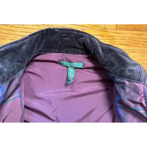 Lauren Ralph Lauren Plaid Puffer‎ Vest Purple Size Medium Zip Flaws See Photo thumbnail 3