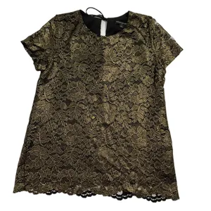 Banana Republic Women Size Small Lace Black Metallic Gold Shirt Top (17-693) thumbnail 3