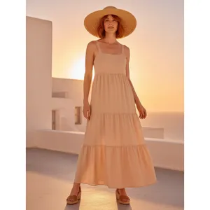 The Drop Beige Brit Tiered Ankle Maxi Tent Dress Size L Ginger, NWT thumbnail 6