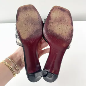 Burberry Vintage Nova Check Square Toe Plaid Slide Mule Kitten Heel Sandals 8 thumbnail 3