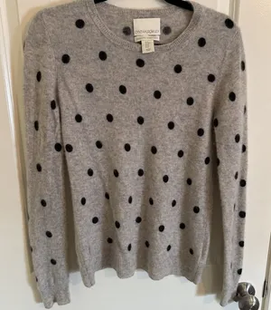 Cynthia Rowley Sweater Womens Medium Gray 100%‎ Cashmere Polka Dot Crew Neck thumbnail 1