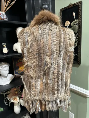 Real Rabbit Fur Vest – Brown Beige Natural Fur – Size M thumbnail 9