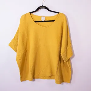 Joie Cotton Textured Knit V Neck Boxy Cut Oversized Pullover Top Shirt Goldenrod thumbnail 1