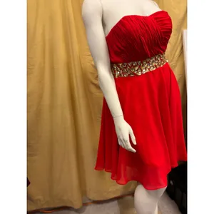 Red Strapless‎ Corset Back Cocktail Dress Jewel Waist Prom Homecoming Mini thumbnail 3