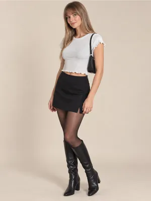 Altar’d State Small White Smocked Crop Top Lettuce Edge Baby Tee Coquette thumbnail 2