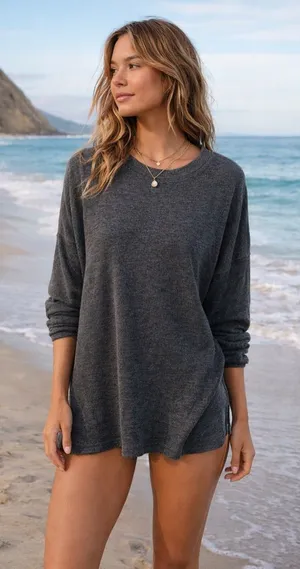 Free People Beach gray pullover sweater dress coverup size large women’s thumbnail 1