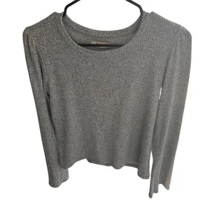 Madewell Ribbed Gathered Sleeve Top Gray Size Small‎ thumbnail 1