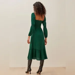 Reformation‎ Mica Emerald Green Long Sleeve Square Neck Midi Dress NWT 2 thumbnail 2
