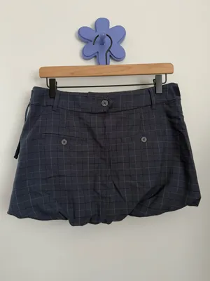 Free People 8 NWOT Saturn Bubble Mini Skirt Navy Plaid Preppy Academia Belted thumbnail 4