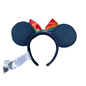 Disney Parks Pride Minnie Ears Denim Rainbow Bow Embroidered Authentic thumbnail 2