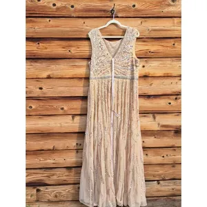 Mac Duggal 5445 Size 14 Beige Beaded Sequined Embellished Long Maxi Gown Dress thumbnail 11