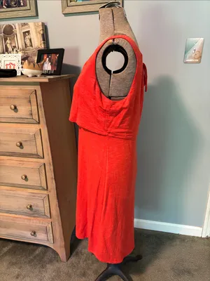 CAbi The Weekend Dress #5792 Bright Coral Layered Sleeveless Midi Dress thumbnail 3