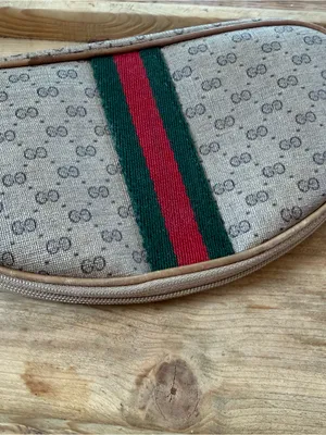 Vtg Gucci Clutch GG Supreme Monogram Cosmetic Pouch Gold Crest Logo Web Stripe thumbnail 11