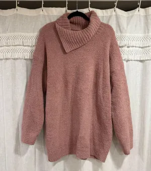 Barefoot Dreams Womens Cozychic Rose Quartz Cowl Neck Shirt Pullover Sweater thumbnail 1