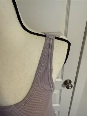 Loft| Women's Ribbed Scoop Neck Tank Top - Lavender with Light Silver Stripes thumbnail 3