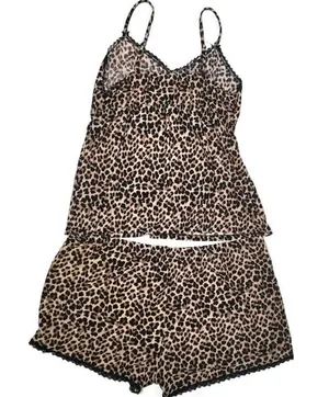 Rene Rofe animal print leopard print cheetah lace summer pajamas size XL thumbnail 3