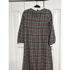 Vintage Plaid Maxi Dress Cottagecore Green Red Peter Pan‎ Collar Long Sleeve thumbnail 7