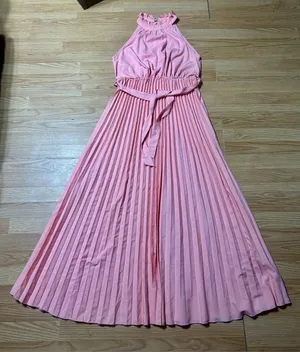 Pleated Pink Halter Maxi Dress womens XL thumbnail 1