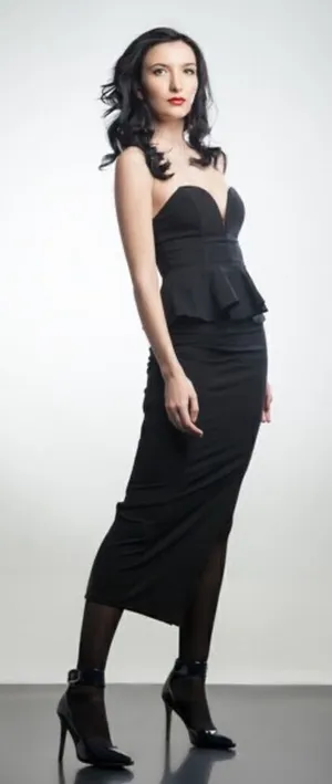 ‎BeBe Beautiful bodycon Black Floor Length Dress C26 thumbnail 1