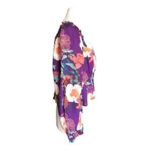 Band of the Free NWT Floriane Purple Floral Balloon Sleeve Crop Top Women Large thumbnail 5
