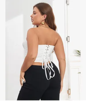 SOLY HUX Women's Plus Size Lace up Overbust Bandeau Corset Top Strapless Shapewear Bustier thumbnail 5