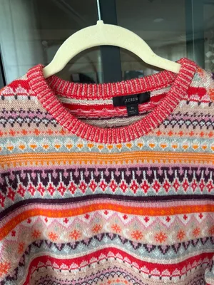 J. Crew Fair Isle lambswool sweater Cropped Crewneck knit Bright Cerise Peony thumbnail 2