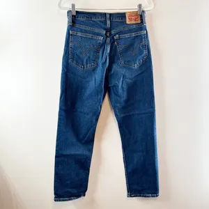 Levi's Wedgie Straight High Rise Ankle Jeans Dark Wash Blue thumbnail 4