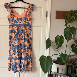 Alice + Olivia Jade Ruffled Floral Midi Dress Coral Blue Lace‎ Illusion Size 12 thumbnail 12