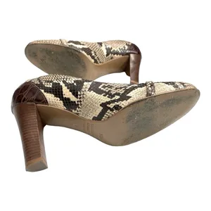 Franco Barbieri Italian Snakeskin Croc Trim Heeled Loafer Pumps 6.5 M thumbnail 13