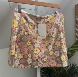 Commense Floral Sequin Eras Printed Mini Skirt Gold Size M thumbnail 1