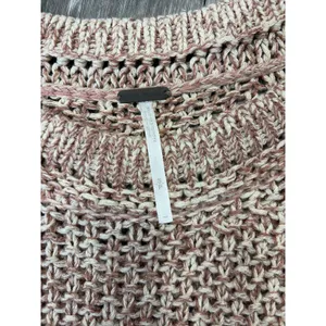 Free People Women’s Small Chunky Knit Crop Sweater Pink Beige Boho Cozy thumbnail 2
