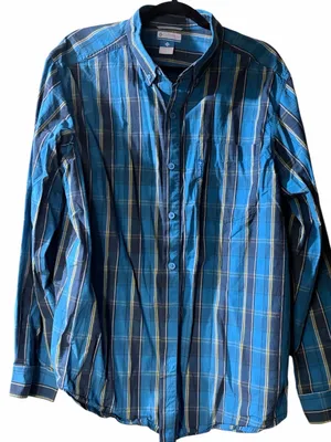 Columbia Men’s Blue Plaid Button Front Shirt Large GUC thumbnail 1