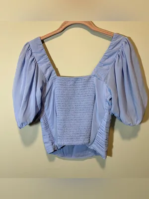 Abercrombie‎ & Fitch Blue Puff Sleeve Top Small thumbnail 7