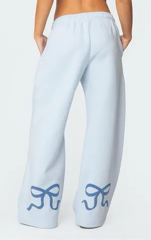 Edikted Bonney Bow Wide Leg Sweatpants in light‎ blue. thumbnail 1